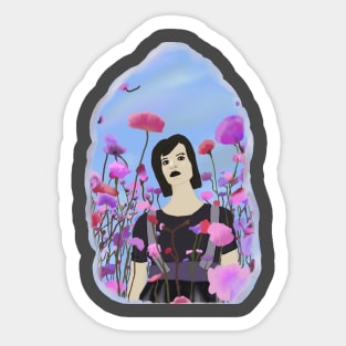 Emo girl in a flower field Sticker